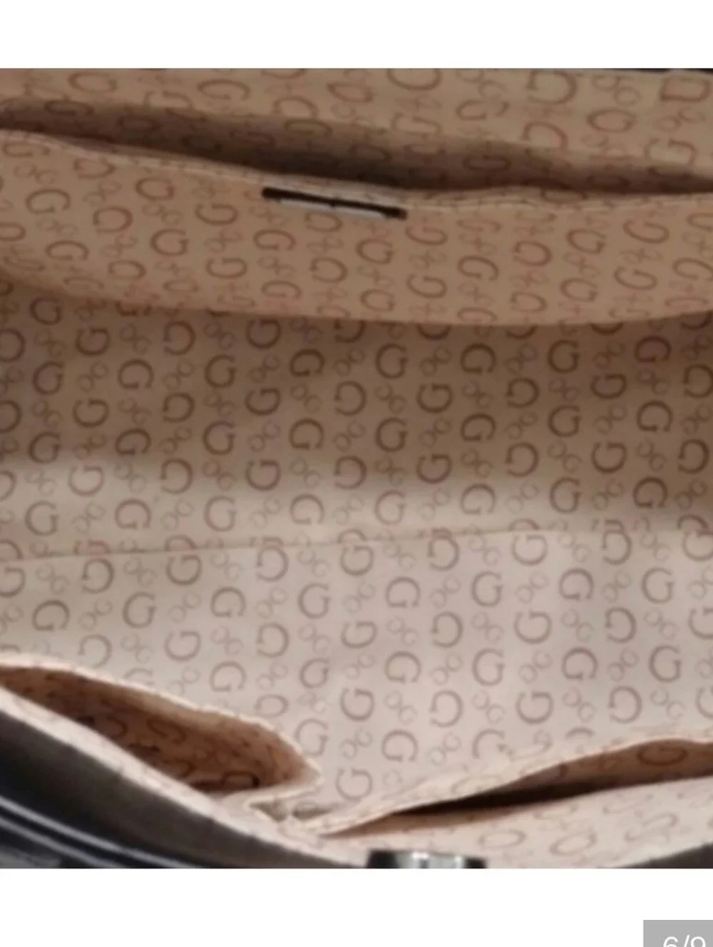 G By Guess Square Black Embossed Logo Leather Tote with Silver Lock Charm